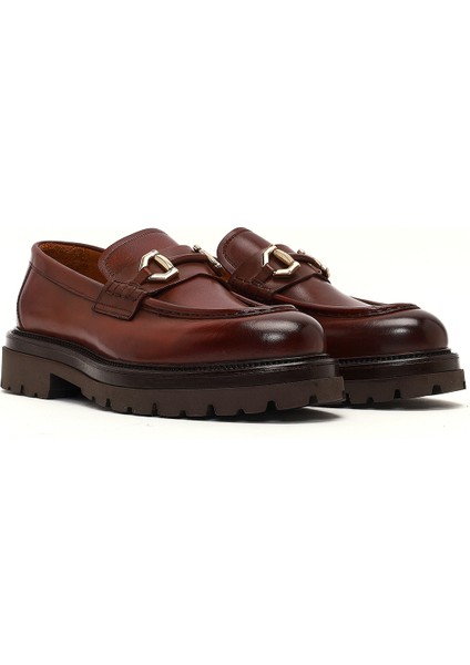 Erkek Kahverengi Tokalı Kalın Tabanlı Deri Loafer 25WFD740018 modelleri