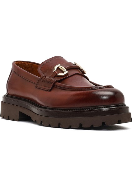 Erkek Kahverengi Tokalı Kalın Tabanlı Deri Loafer 25WFD740018