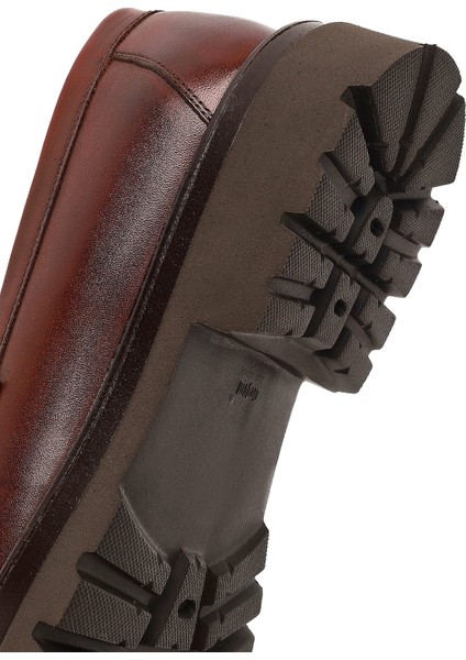 Erkek Kahverengi Tokalı Kalın Tabanlı Deri Loafer 25WFD740018