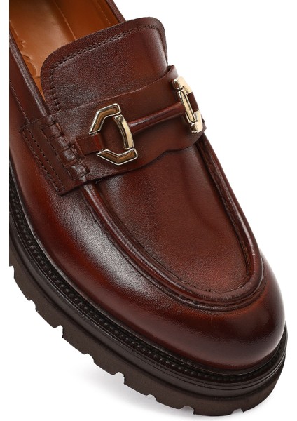 Erkek Kahverengi Tokalı Kalın Tabanlı Deri Loafer 25WFD740018