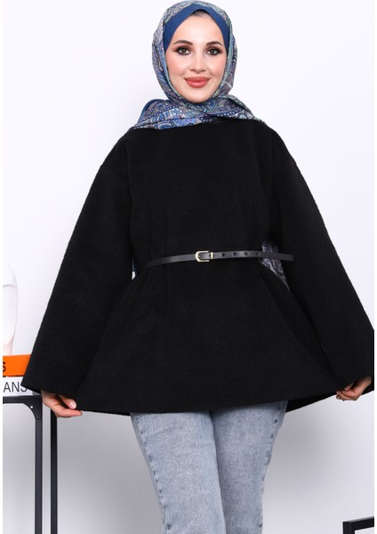 Siyah Bel Kemerli Angora Tunik
