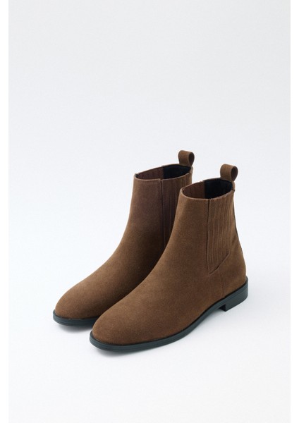 Bot 2521 - Yanları Lastikli Bilek Boy Acı Kahve Süet Kadın Bot