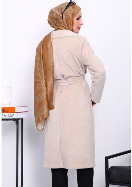 Bej Kruvaze Yaka Cepli Angora Kaşe Kaban fırsatları