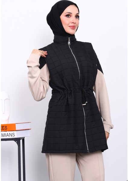 Siyah Kapitone Yelek Tunik Pantolonlu Üçlü Takım modelleri