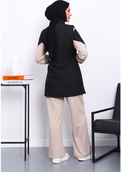 Siyah Kapitone Yelek Tunik Pantolonlu Üçlü Takım fırsatları