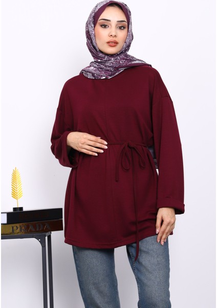 Mürdüm Yanları Yırtmaçlı Bel İpli Tunik