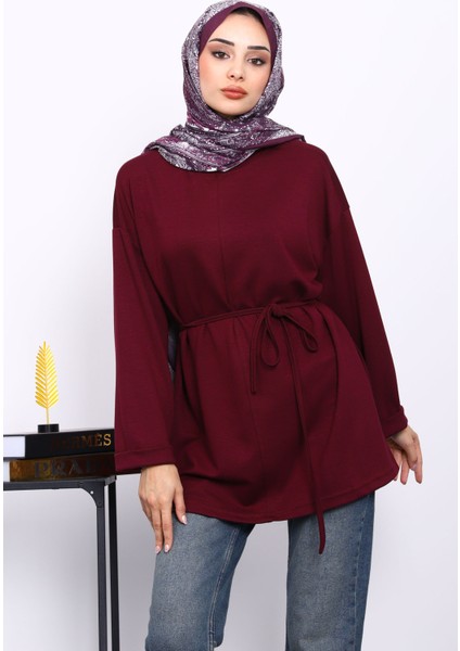Mürdüm Yanları Yırtmaçlı Bel İpli Tunik modelleri