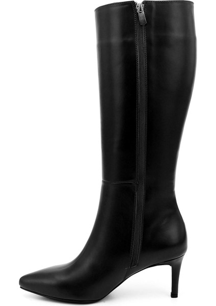 Kadın Siyah Platinum Fermuarlı İnce Topuklu Hakiki Deri Çizme modelleri