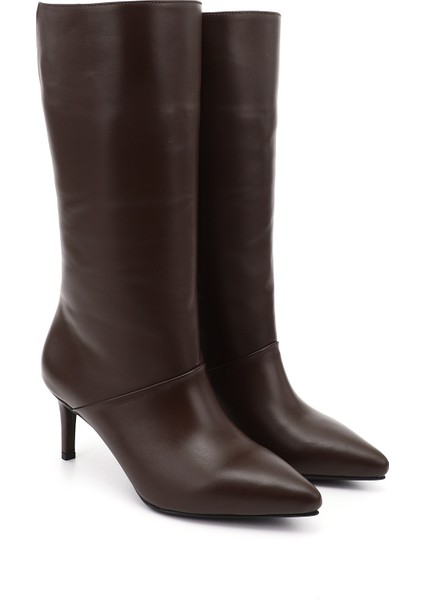 Kadın Kahverengi Platinum Fermuarlı İnce Topuklu Hakiki Deri Çizme fiyatları