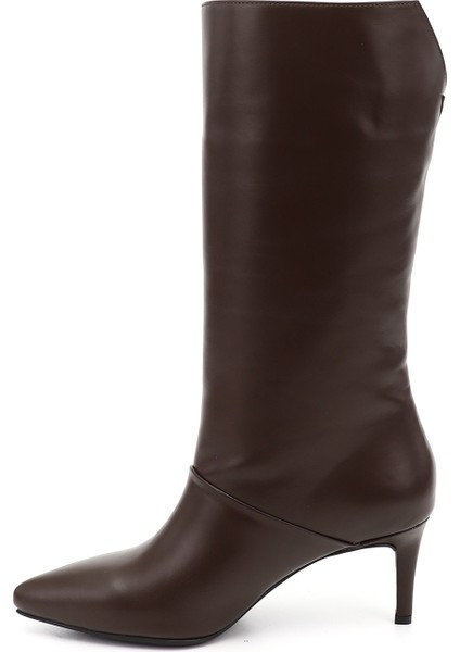 Kadın Kahverengi Platinum Fermuarlı İnce Topuklu Hakiki Deri Çizme modelleri