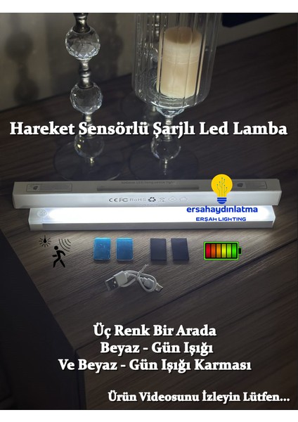 Hareket Sensörlü LED 30CM Gün Işığı-Beyaz Ve İki Renk Aynı Anda yakabilirsiniz fiyatları
