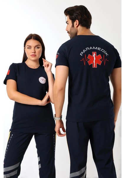 Paramedik Yuvarlak Yaka Penye Kısa Kol Tshirt - Lacivert
