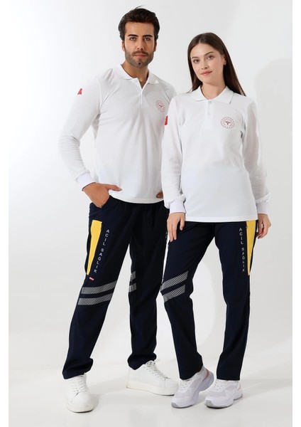 112 Acil Sağlık Yakalı Tshirt Uzun Kol Baskılı - Beyaz indirimleri