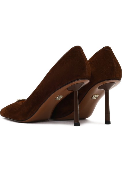 Kadın Kahverengi Ince Topuklu Süet Deri Stiletto 25AFD100710