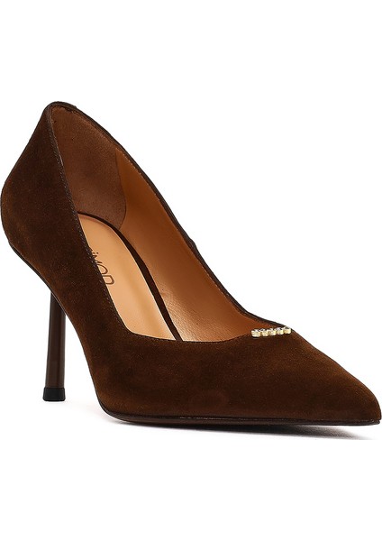 Kadın Kahverengi Ince Topuklu Süet Deri Stiletto 25AFD100710