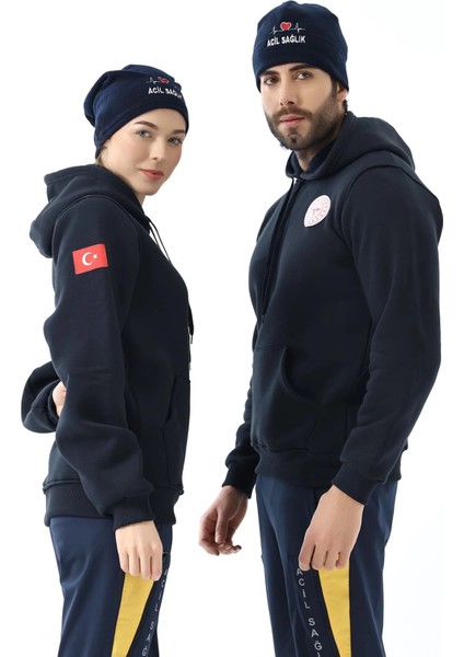 112 Acil Sağlık Unisex Kapüşonlu Sweatshirt - Lacivert modelleri