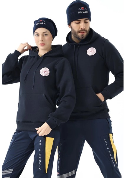 112 Acil Sağlık Unisex Kapüşonlu Sweatshirt - Lacivert indirimleri
