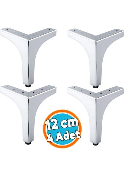 Mobilya Ayağı Dayanıklı Modern Tasarım Koltuk Sehpa Masa Tv Ünitesi 12 cm Krom Gümüş Metal 4 Adet