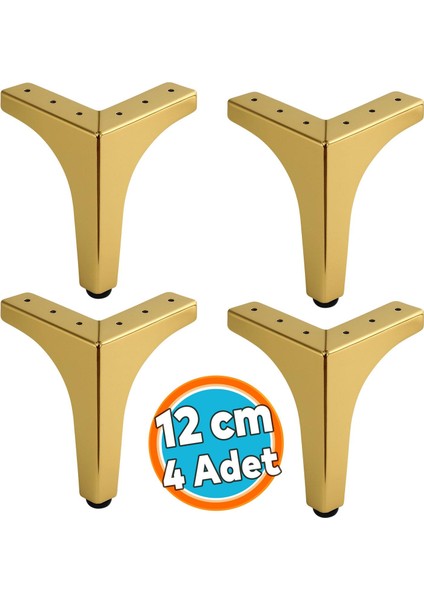 Mobilya Ayağı Dayanıklı Modern Tasarım Koltuk Sehpa Masa Tv Ünitesi 12 cm Gold Altın Metal 4 Adet