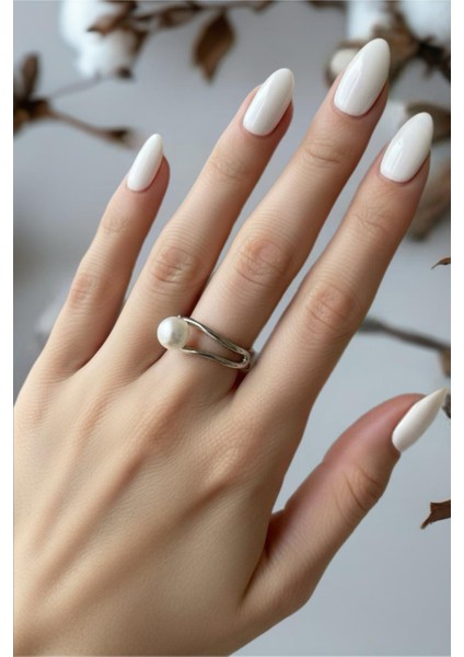 Inci Detaylı Gümüş Renkli Ayarlanabilir Çelik Yüzük
