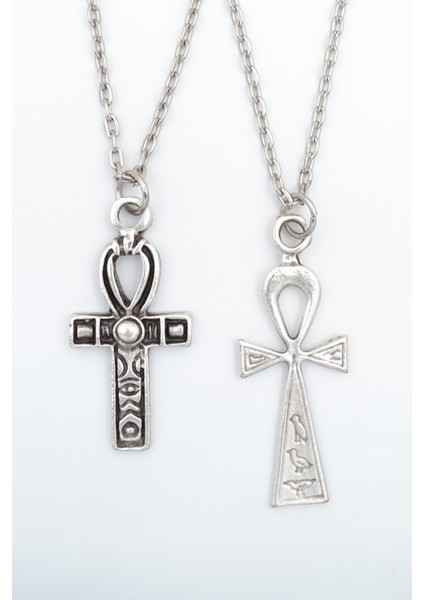 2'li Ankh Anahtarı - Nil'in Anahtarı Gümüş Kaplama Kolye Seti