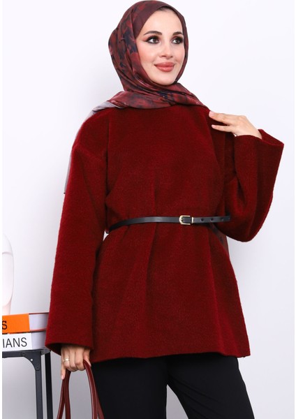 Bordo Bel Kemerli Angora Tunik modelleri