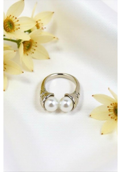 Incili Gümüş Renkli Ayarlanabilir Çelik Yüzük fiyatları