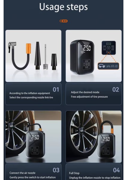 WY-006 Taşınabilir Akıllı Kablosuz Hava Kompresörü - Dijital Ekranlı Şarj Edilebilir Lastik Şişirme Pompası (150 Psı) fırsatları