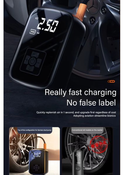 WY-006 Taşınabilir Akıllı Kablosuz Hava Kompresörü - Dijital Ekranlı Şarj Edilebilir Lastik Şişirme Pompası (150 Psı)