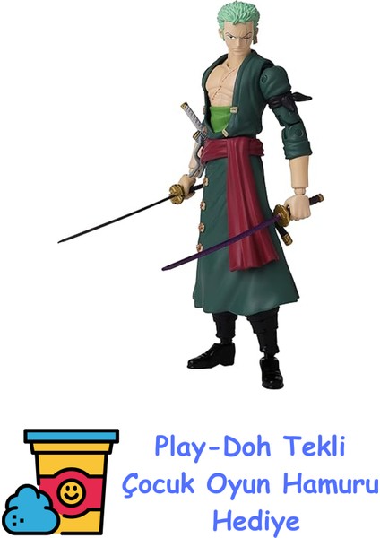 Anime Heroes Tek Parça Figürler Roronoa Zoro Aksiyon Figürü, Değiştirilebilir Kollar ve Yüzler ile Mafsallı Zoro Anime Figürü, Bandai Tek Parça Aksiyon Figürleri Korsa + Play-Doh Oyun Hamuru