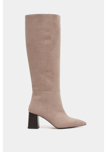Briar Koyu Bej Süet Sivri Burun Kadın Topuklu Çizme