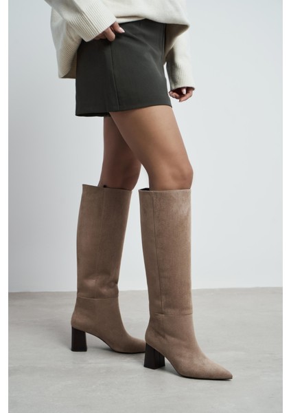Briar Koyu Bej Süet Sivri Burun Kadın Topuklu Çizme fiyatları