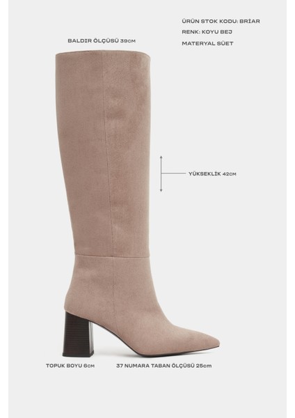 Briar Koyu Bej Süet Sivri Burun Kadın Topuklu Çizme modelleri