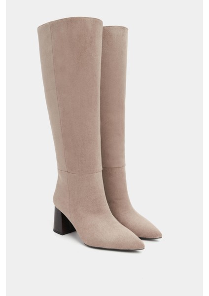 Briar Koyu Bej Süet Sivri Burun Kadın Topuklu Çizme indirimleri