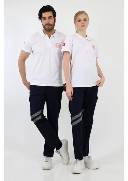 Acil Sağlık Yakalı Unisex Tshirt Kısa Kol Nakışlı - Beyaz fırsatları