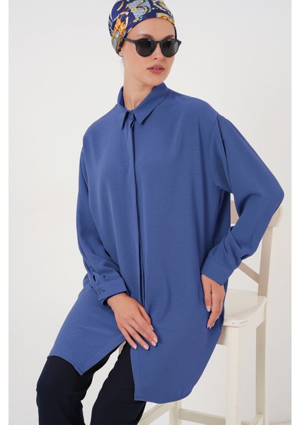 Kadın Bdart Rahat Kesim Uzun Kollu Düğmeli Gömlek Gece Mavisi