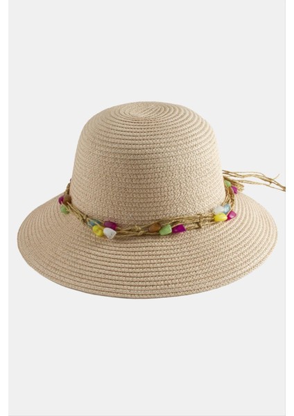 Techmrt Renkli Doğaltaşlı Hasır Şapka-Açık Pembe fiyatları