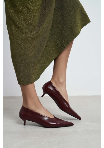 Brice Bordo Raşel Rustik Dokulu Kitten Heel Sivri Burun Kadın Topuklu Ayakkabı fiyatları