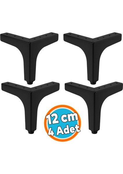 Mobilya Ayağı Dayanıklı Modern Tasarım Koltuk Sehpa Masa Tv Ünitesi Uyumlu 12 cm Siyah Metal 4 Adet