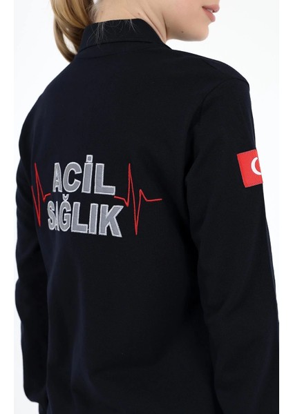 Acil Sağlık Yakalı Tshirt Tunik Nakışlı - Lacivert fırsatları