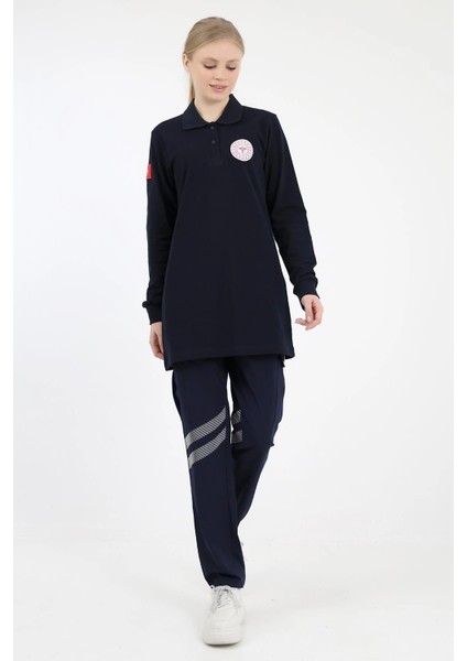 Acil Sağlık Yakalı Tshirt Tunik Nakışlı - Lacivert indirimleri