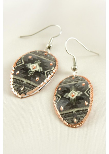 Techmrt Oval Bakır Küpe-Bronz