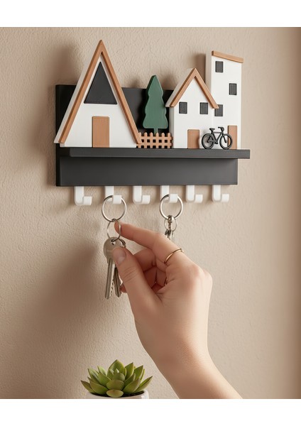 Minik Evler V2 Anahtarlık-Duvar Askılı Anahtarlık - Anahtarlık Askısı-Duvar Anahtarlığı (22X17 Cm) Duvar Anahtarlığı