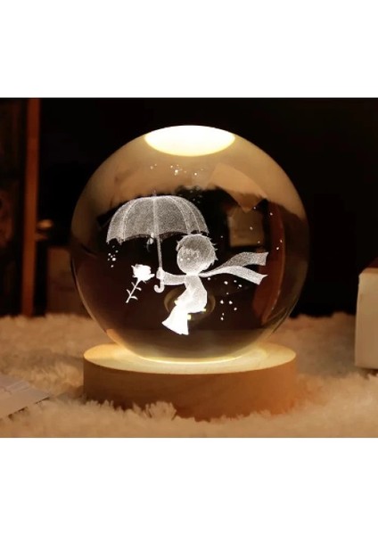 Dekoratif Küçük Prens Tasarımlı Ahşap Altlıklı Işıklı Cam Küre Cam:6cm Ahşap:2cm modelleri