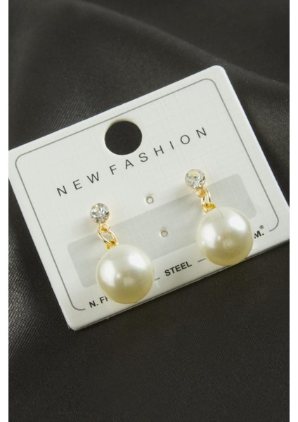 Techmrt Yuvarlak Inci Taşlı Küpe-Sarı fiyatları