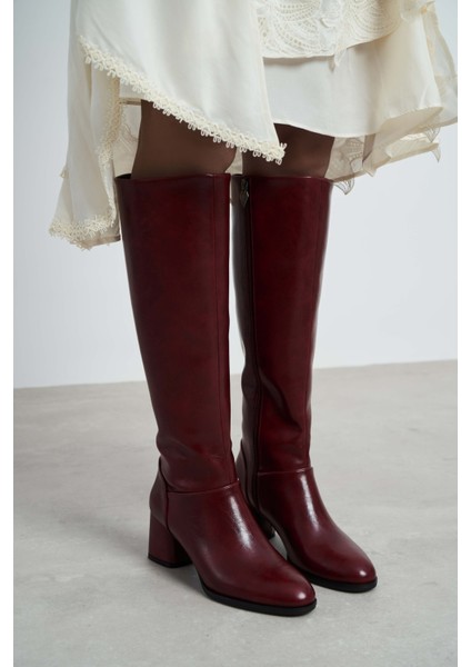 Christa Bordo Raşel Rustik Desen Küt Burun Kadın Topuklu Çizme fiyatları