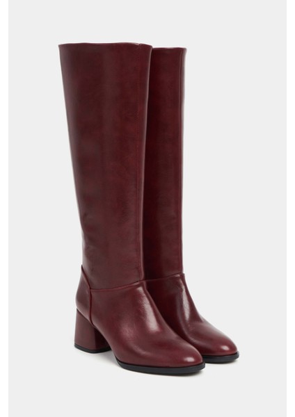 Christa Bordo Raşel Rustik Desen Küt Burun Kadın Topuklu Çizme indirimleri