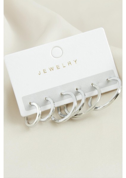 Techmrt 6 Adet Ezme Halka Küpe-Gümüş Rengi