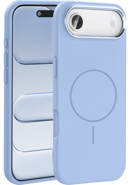 iPhone 17 Air Kılıf M-Safe Şarj Özellikli Metal Kamera Çerçeveli Vrdr Edi Silikon Kapak - Açık Mavi