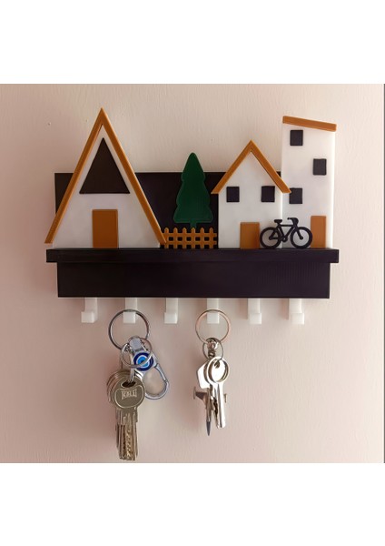 Minik Evler V2 Anahtarlık-Duvar Askılı Anahtarlık - Anahtarlık Askısı-Duvar Anahtarlığı (22X17 Cm) Duvar Anahtarlığı